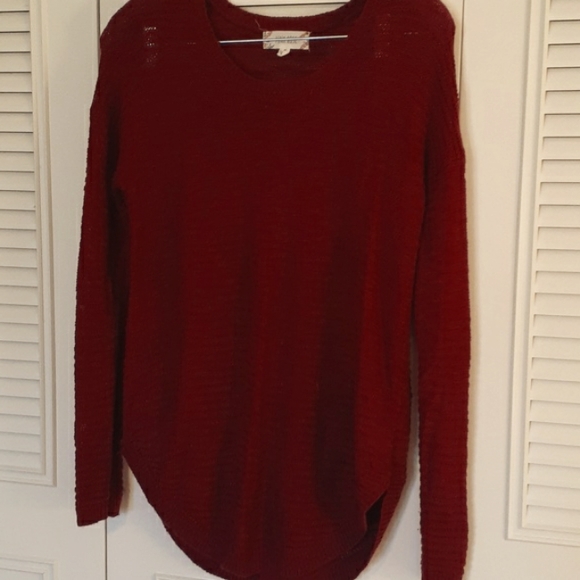 Pink Rose Maroon Long Sleeve Longline Sweater Cozy Fall Knit Everyday Style M - Picture 5 of 10